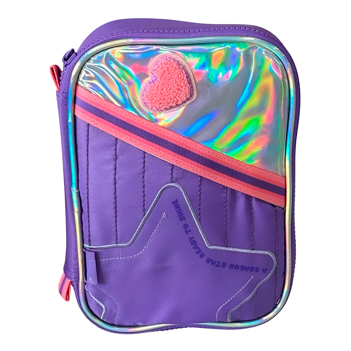 Estojo Estilo Box Holográfico Escolar Juvenil Organização Modelo:Roxo