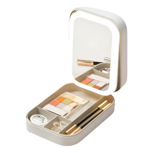 Caixa Estojo Branco Espelho LED Portátil Recarregável