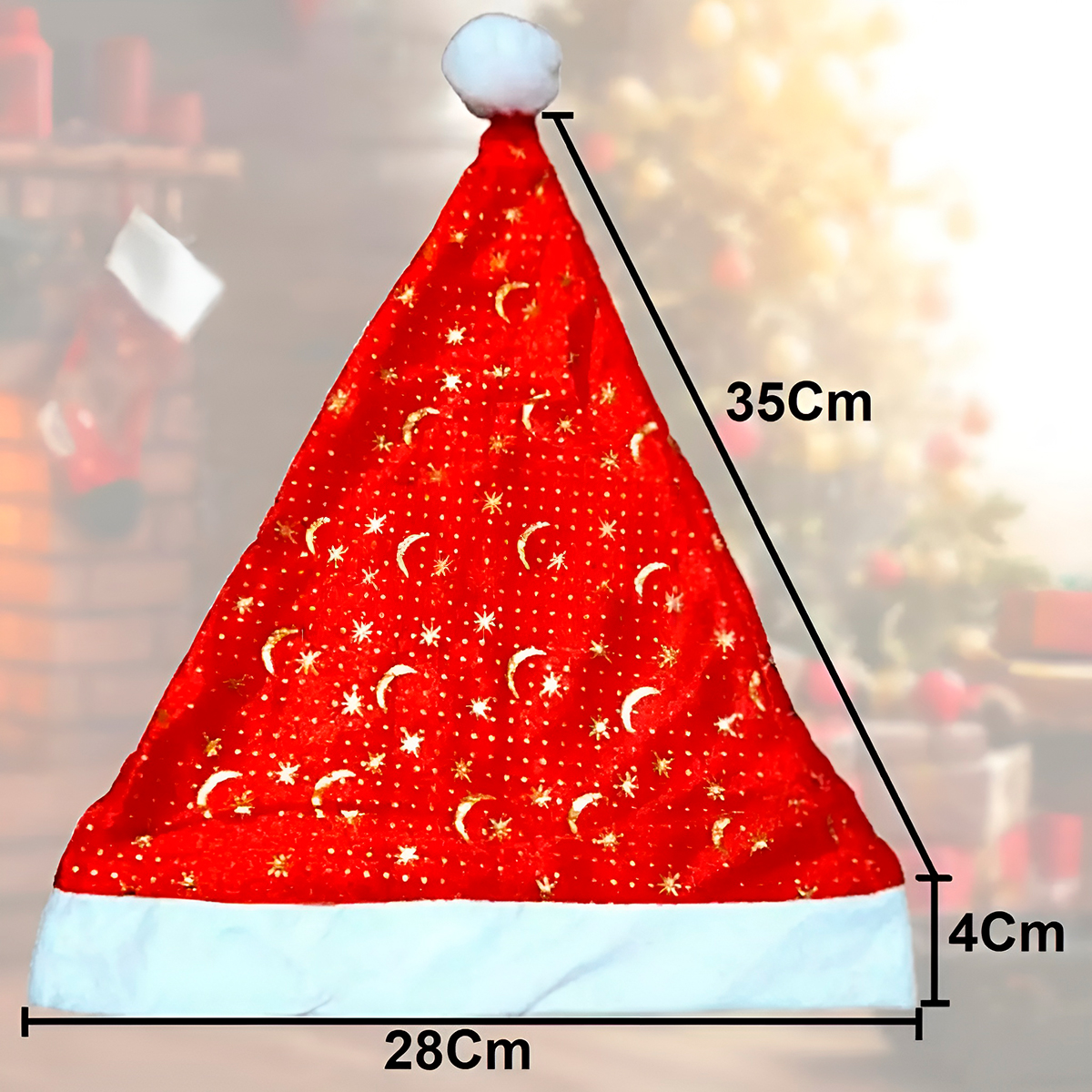 Gorro Estrelado Papai Noel Natal Enfeite Decoração - Imagem 4