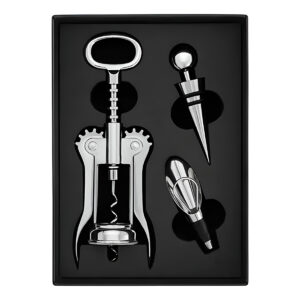 Kit 3 Peças Abridor Dosador Rolha Aço Inox Vinho Conjunto