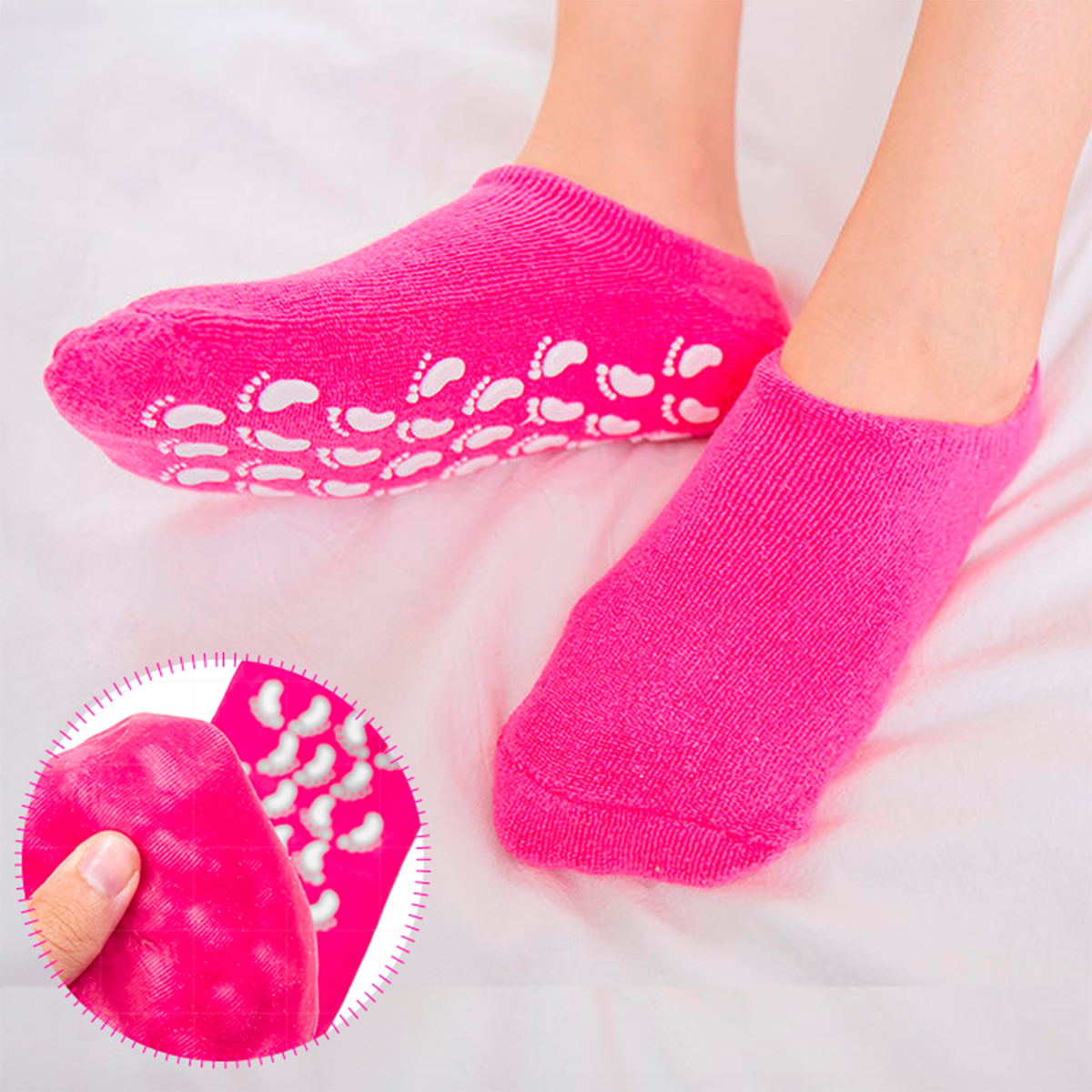 Par Meias Hidratante Gel Silicone Tratamento Suave Macia Reutilizável Cor:Cinza - Imagem 3