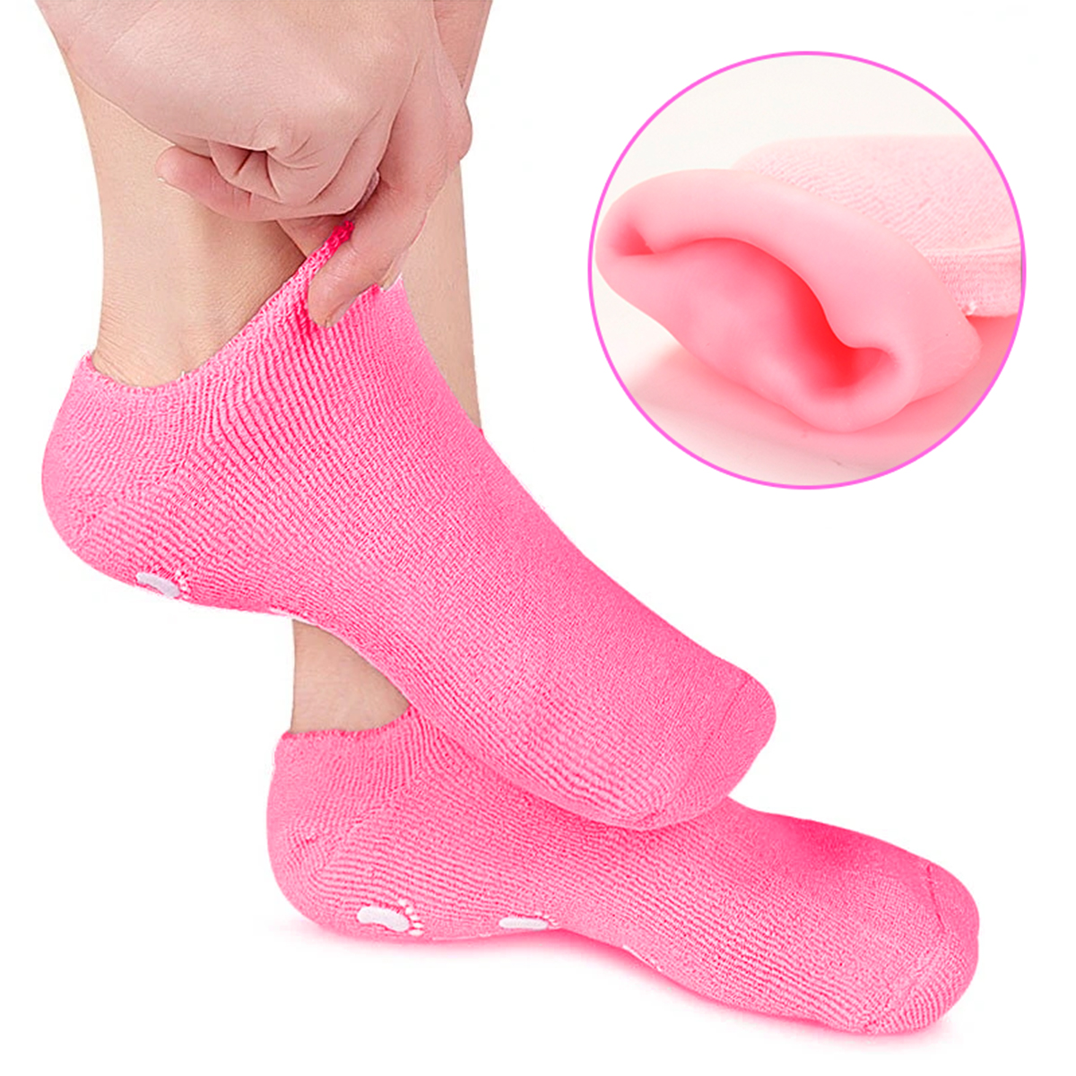 Par Meias Hidratante Gel Silicone Tratamento Suave Macia Reutilizável Cor:Cinza - Imagem 6