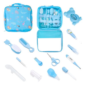 Kit Higiene Cuidados Bebê Bolsa Acessórios Lixa Termômetro Cor:Azul