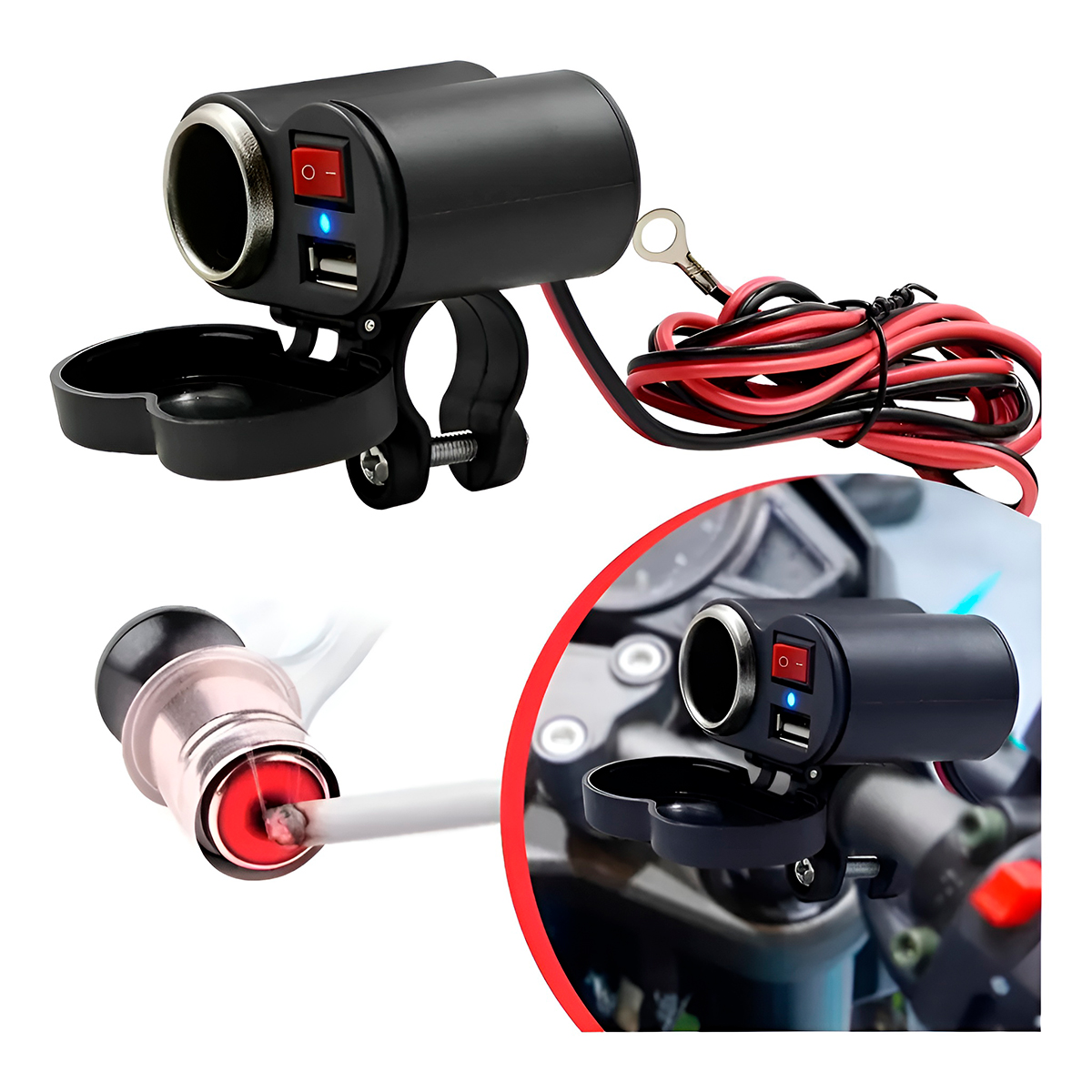 Tomada USB para Moto 12v Carregador Acendedor Cigarro - Imagem 3