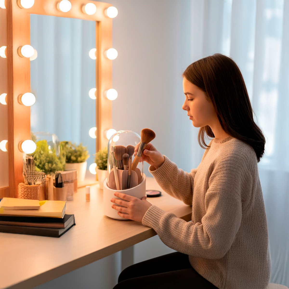 Organizador Pincéis Giratório 360° Branco Pés Antiderrapantes - Imagem 6