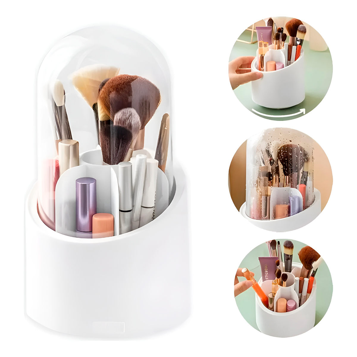 Organizador Pincéis Giratório 360° Branco Pés Antiderrapantes