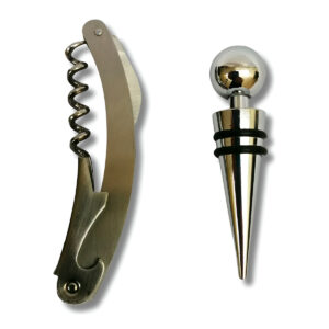 Kit Vinho 2 Peças Abridor Tampa Aço Inox Bebida Garrafa
