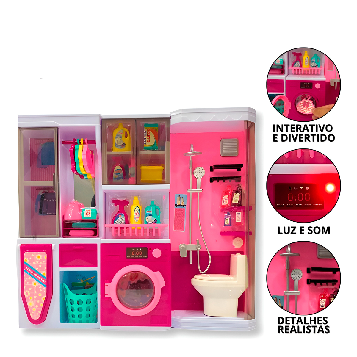 Brinquedo Lavanderia Casinha Boneca Luz Som Interativo - Imagem 2
