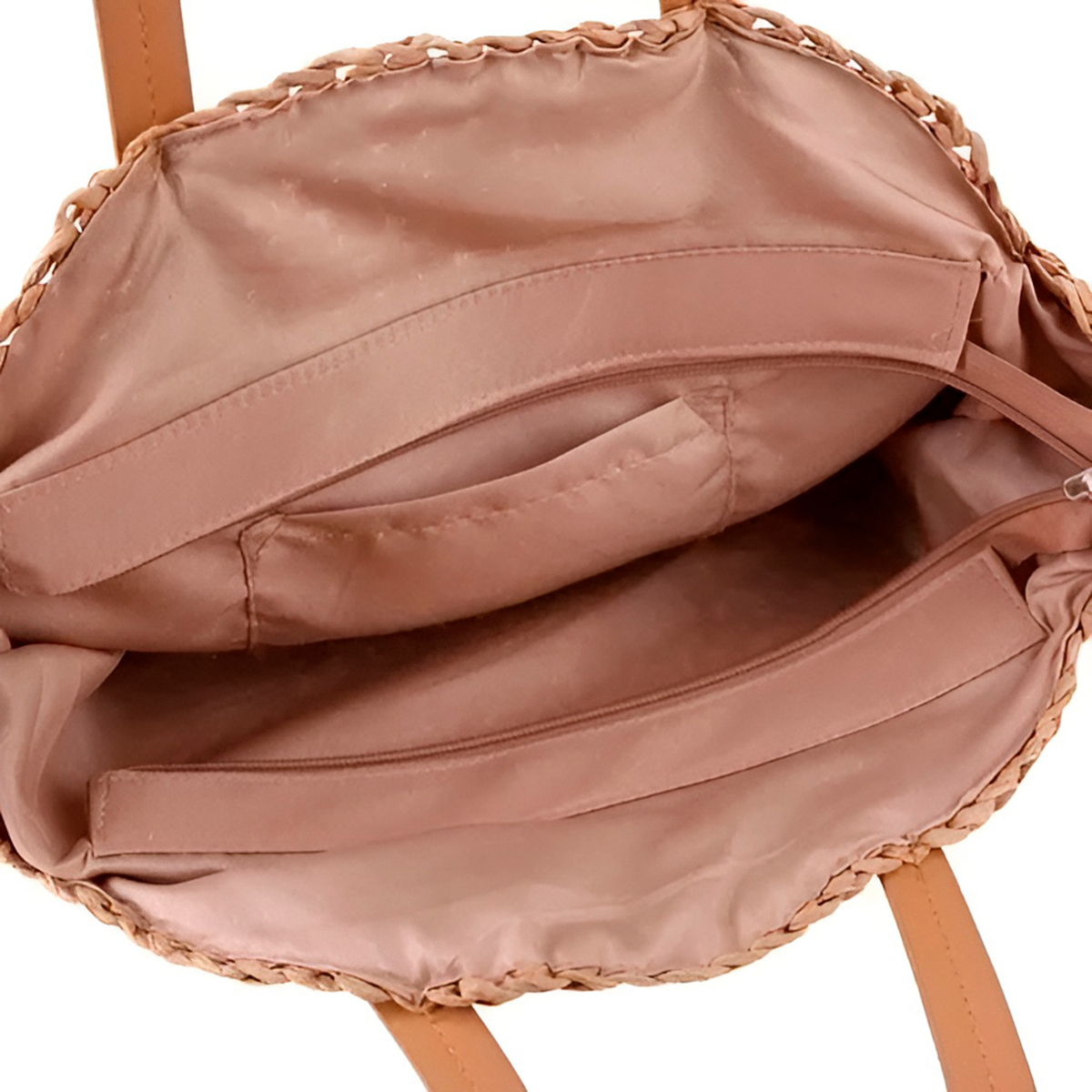 Bolsa Redonda Palha Passeio Praia Forrada Caramelo - Imagem 3