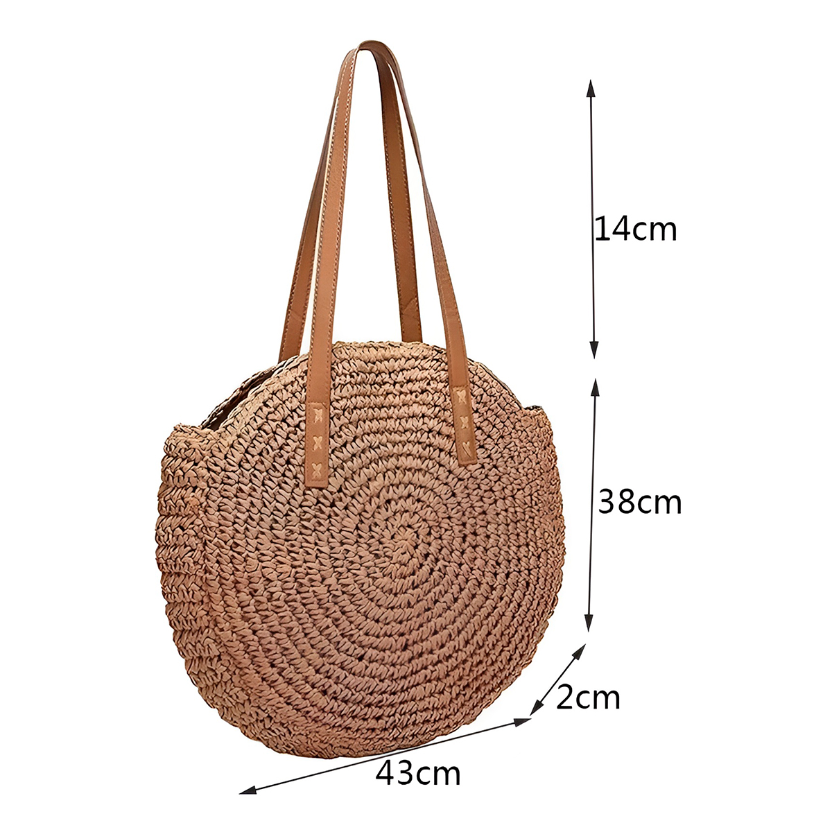 Bolsa Redonda Palha Passeio Praia Forrada Caramelo - Imagem 2