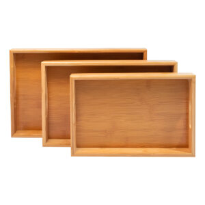 Conjunto 3 Bandejas Retangulares Bambu Organizadora