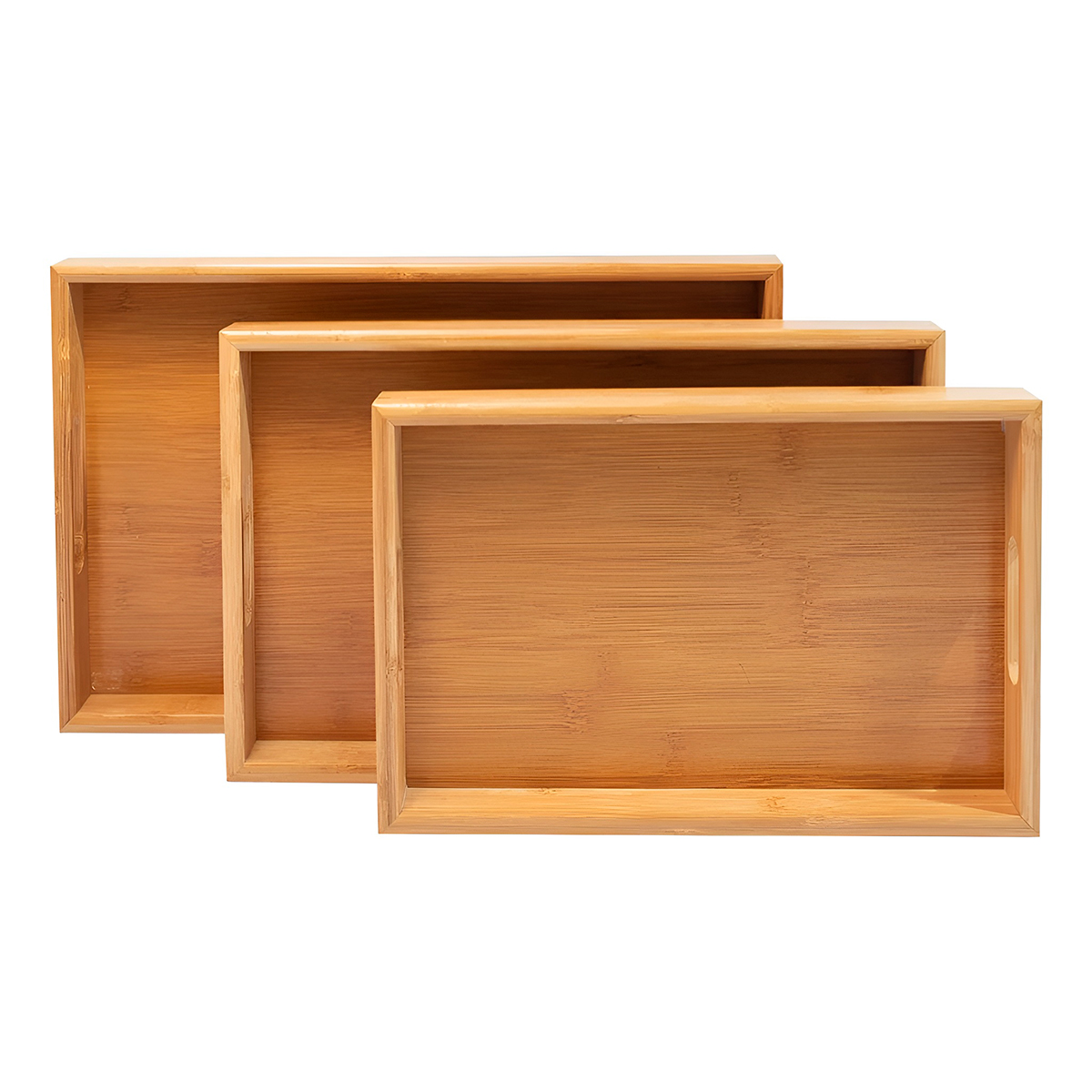 Conjunto 3 Bandejas Retangulares Bambu Organizadora