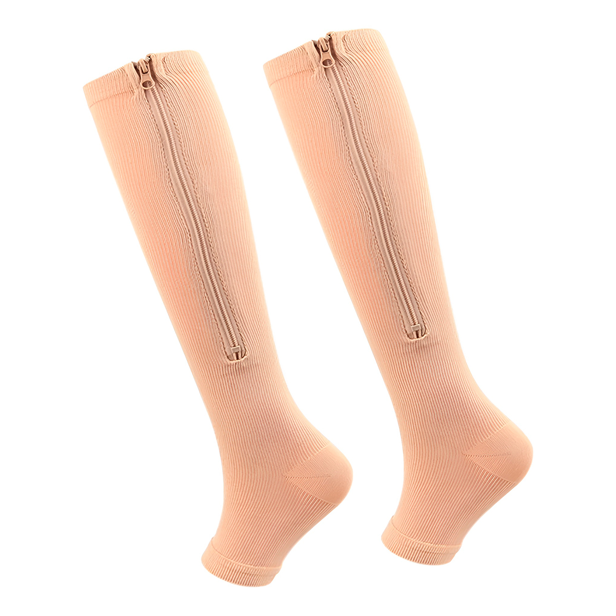 Par de Meia 3/4 Compressão Esportiva Panturrilha Ponteira Aberta Bege Tamanho:L/XL