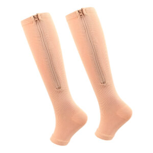 Par de Meia 3/4 Compressão Esportiva Panturrilha Ponteira Aberta Bege Tamanho:S/M