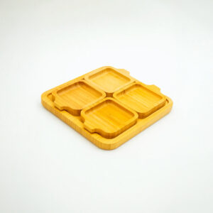 Tábua Petisqueira Quadrada Madeira 4 Pratos Festa Petiscos