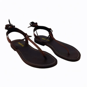 Sandália Rasteira de Couro Helena Tiras Confortável Marrom Tamanho:35