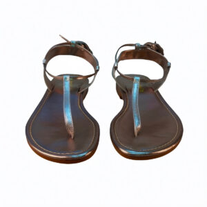 Sandália Rasteira de Couro Helena Tiras Confortável Prata Tamanho:34