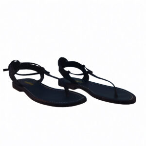 Sandália Rasteira de Couro Helena Tiras Confortável Preto Tamanho:37