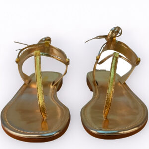 Sandália Rasteira de Couro Helena Tiras Confortável Dourado Tamanho:35
