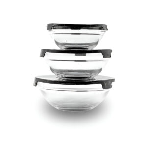 Kit 3 Potes Tigelas Vidro Redondo com Tampa Preta