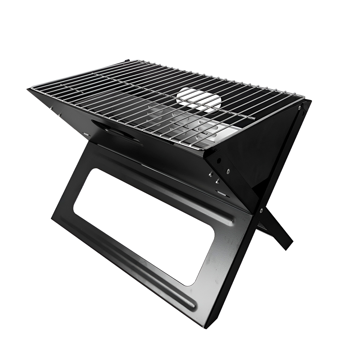 Churrasqueira Inox Dobrável Portátil Preta Carvão Grill