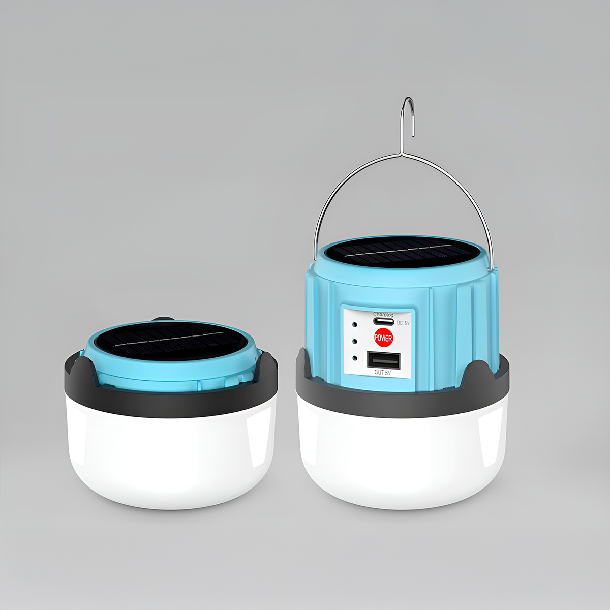 Lanterna Recarregável Estilo Lampião USB Solar Iluminação Cor:Azul