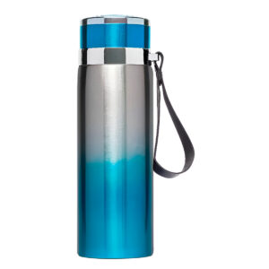 Garrafinha Térmica Aço Inox 1L Água Gelada Quente C/ Vedação Academia Trilha Cor:Azul com Prata