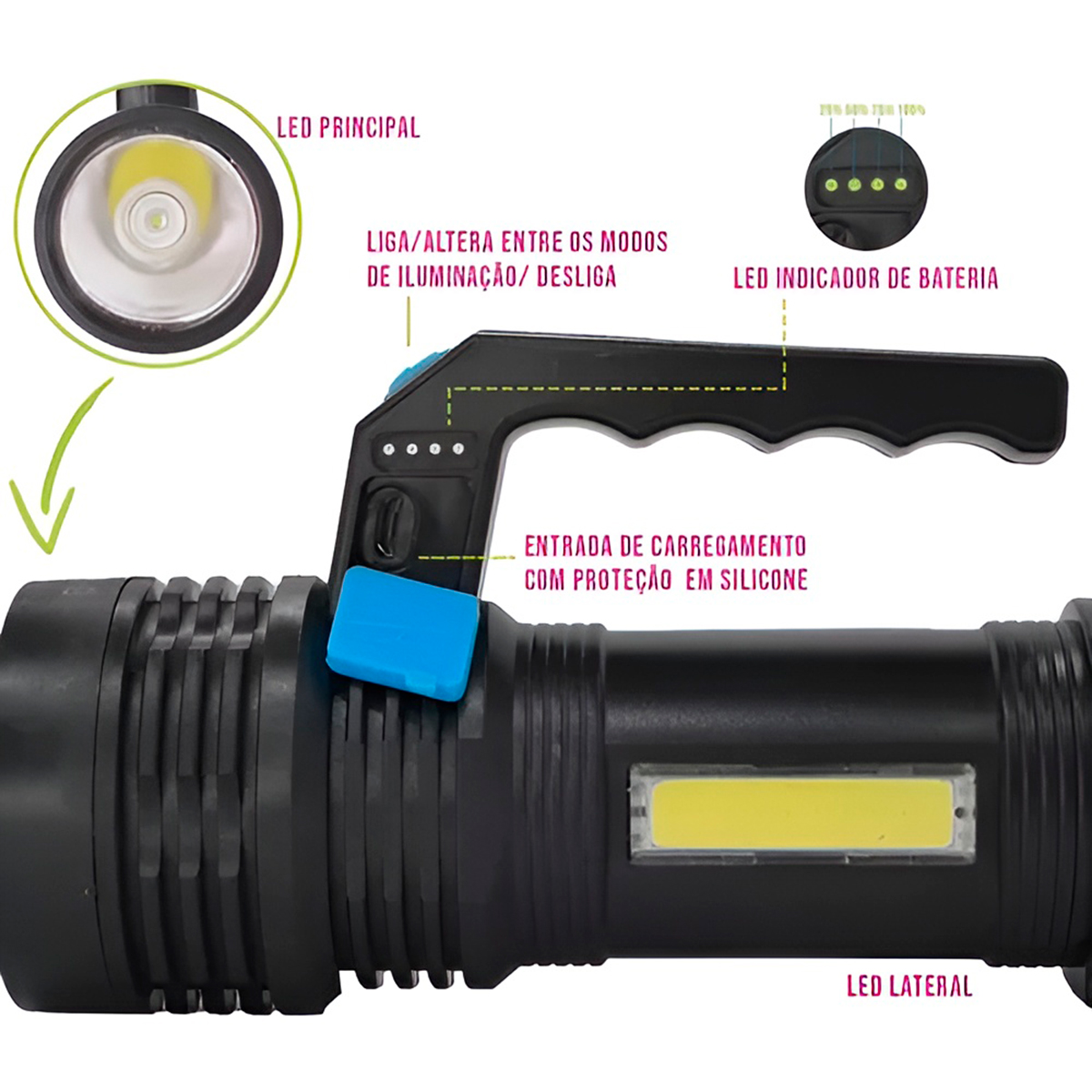 Lanterna Recarregável Tática Recarregável Portátil - Imagem 4