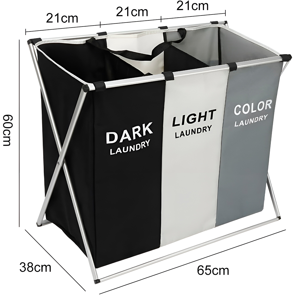 Cesto de Roupa Triplo Organizador Armazenamento 3 Seções - Imagem 7