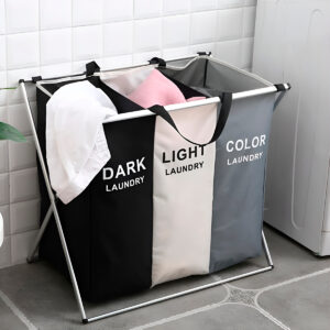 Cesto de Roupa Triplo Organizador Armazenamento 3 Seções