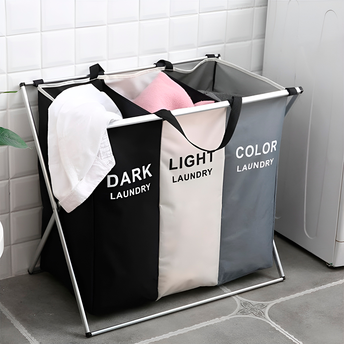 Cesto de Roupa Triplo Organizador Armazenamento 3 Seções