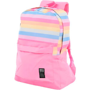 Mochila Bolsa Feminina Casual Listrada Resistente para Notebook Escolar Trabalho Viagem Rosa