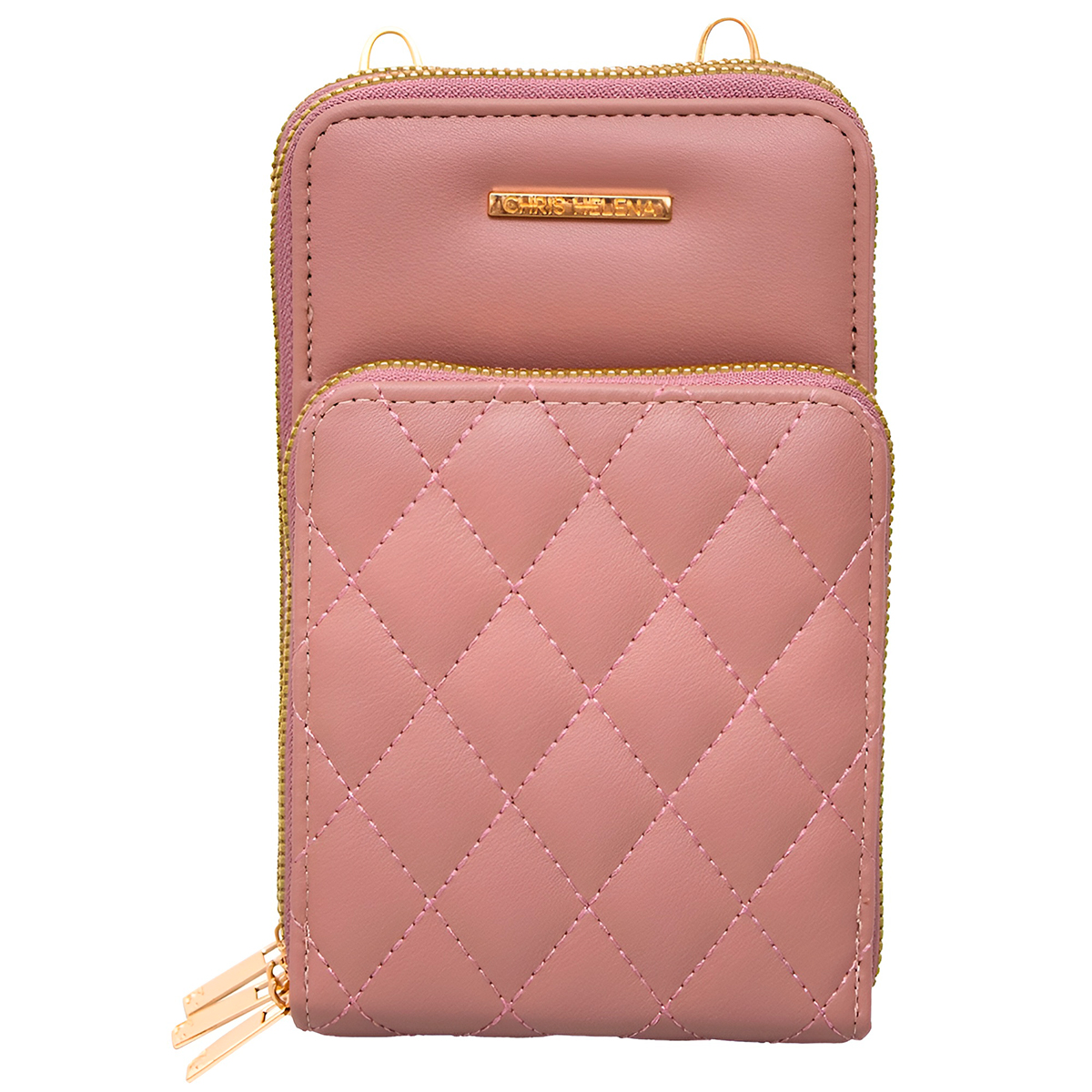 Bolsa Carteira Feminina Com Alça Textura Matelassê Cor:Rosé