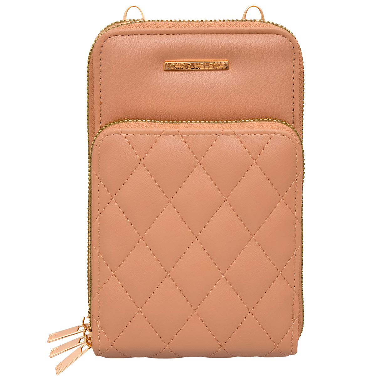 Bolsa Carteira Feminina Com Alça Textura Matelassê Cor:Bege