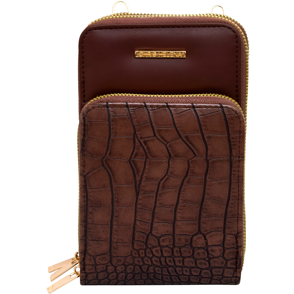 Bolsa Carteira Feminina Com Alça Textura Croco Cor:Marrom