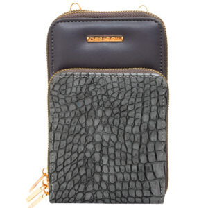 Bolsa Carteira Feminina Com Alça Textura Croco Cor:Cinza
