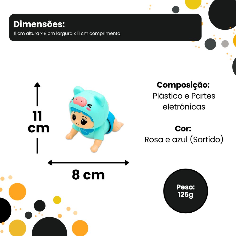 Boneca Baby Bebê Engatinha Fala E Toca Música Brinquedo Infantil - Imagem 3