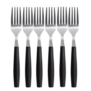 Kit 6 Garfos Talheres de Mesa Aço Inox com Cabo Preto Restaurante Cozinha Resort Buffet