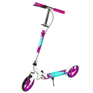 Patinete Infantil Adulto Juvenil 2 Rodas Grandes Dobrável Portátil Roxo com Azul até 70Kg