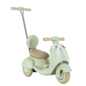 Mini Moto Elétrica Infantil 6V Verde com Haste Empurrador Rodinhas Laterais