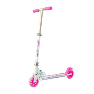 Patinete Infantil Feminino Branco 2 Rodas Rosa com Led Brilho Ajustável Menina