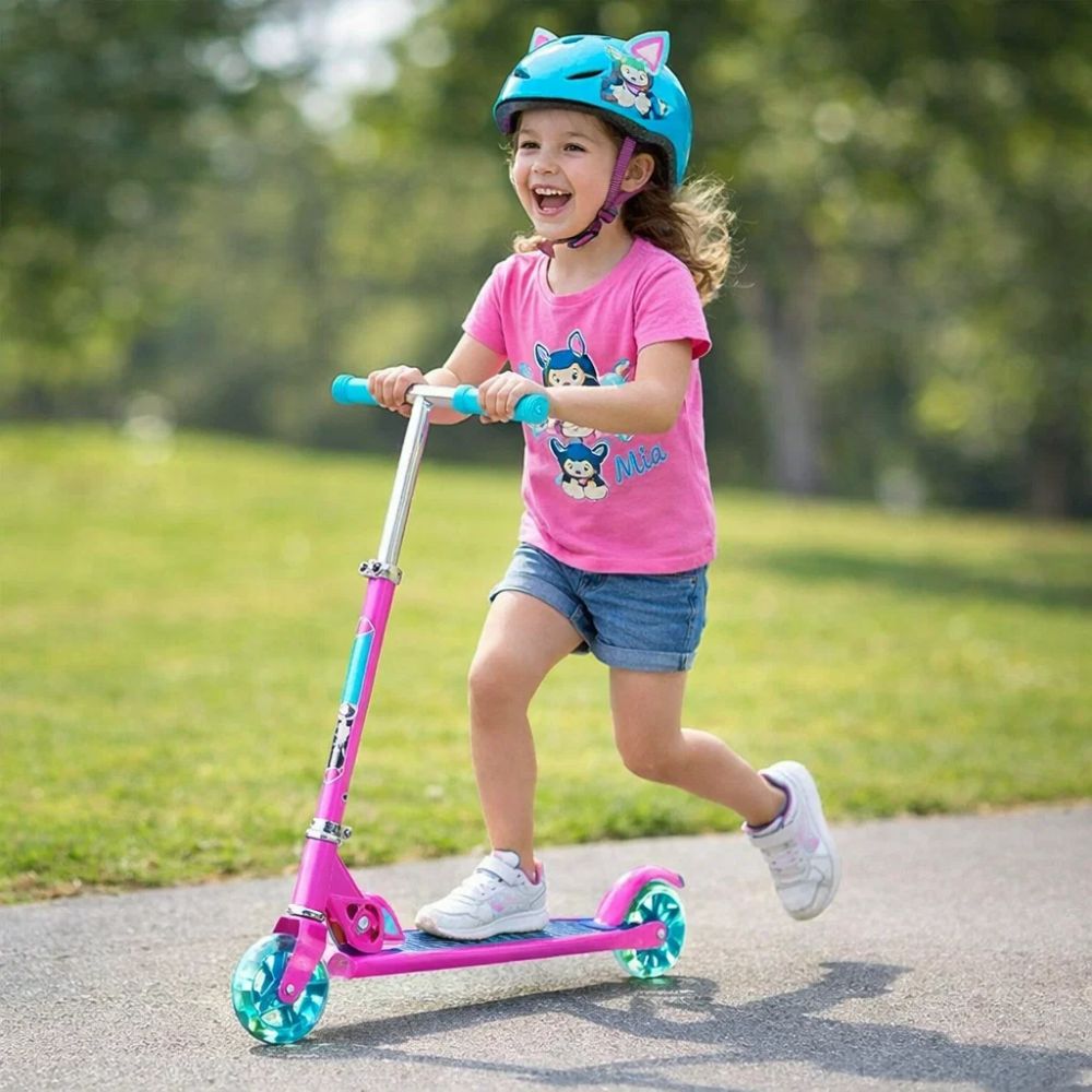 Patinete Infantil Feminino Rosa 2 Rodas Azul com Led Brilho Ajustável Menina - Imagem 4
