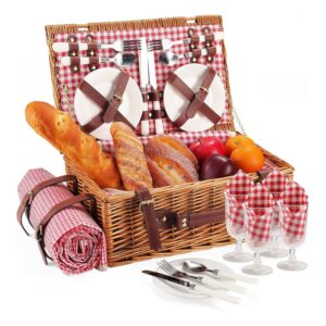 Cesta De Piquenique Completa Com Forro Térmico, Toalha e Assessórios