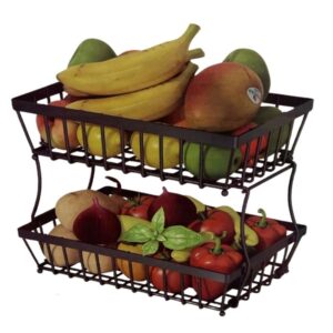 Fruteira De Mesa Organizador Frutas Cesto Metal Aramado Multiuso Legumes Luxo Premium 2 Andares