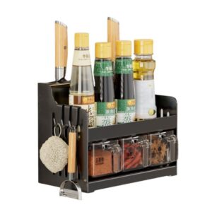 Porta Tempero Condimentos Kit com 3 Potes Mantimentos de Parede Organizador Utensílios Preto
