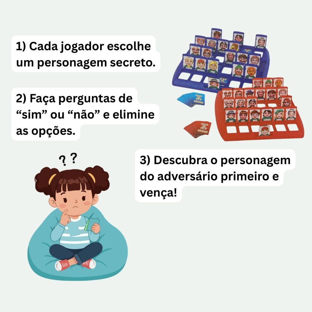 Jogo Quem Sou Eu Brinquedo Infantil Com Personagens e Tabuleiro Cara a Cara - Imagem 3