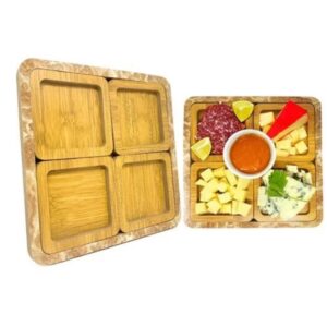 Petisqueira Quadrada Desmontável Em Bambu 4 Peças Tábua Frios