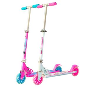 Patinete Infantil Feminino Branco 2 Rodas Rosa com Led Brilho Ajustável Menina