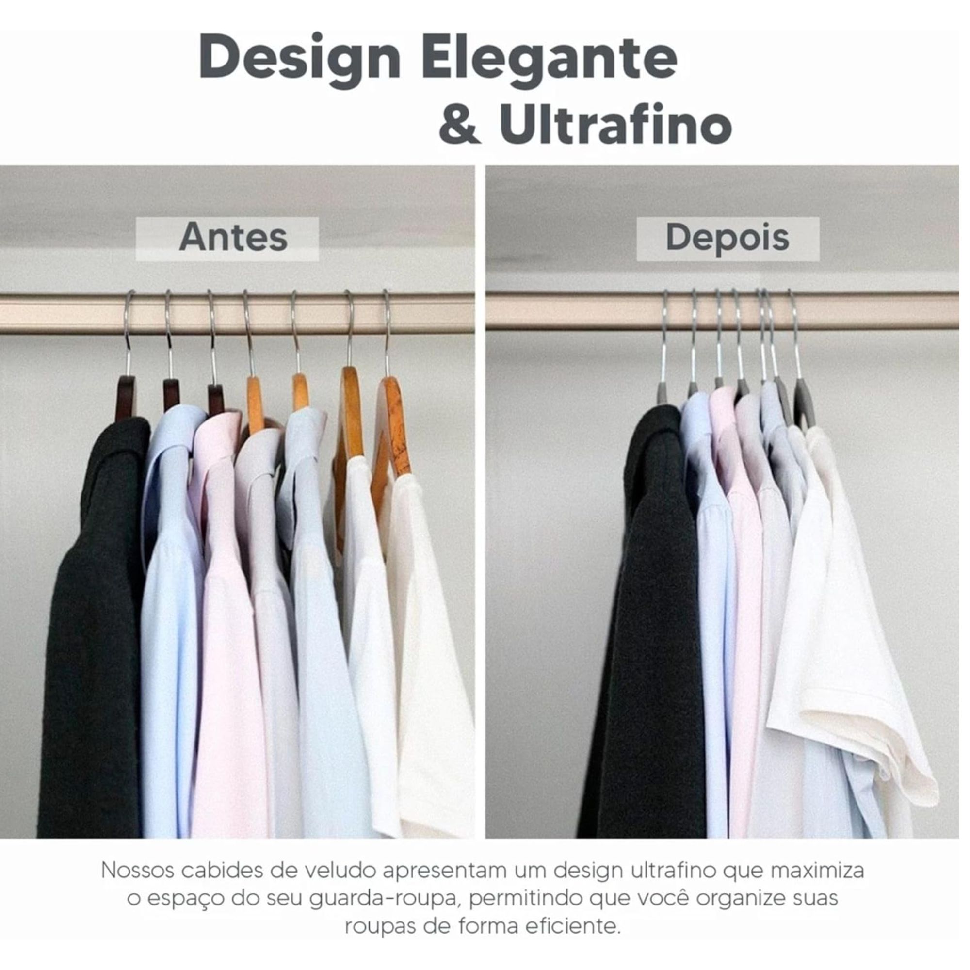 Kit 40 Cabides de Veludo Slim Adulto Antideslizante Ultrafino para Roupas Camisas Calças Vestido - Imagem 3