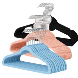 Kit 50 Cabide Infantil de Veludo Antideslizante Slim Ultrafino para Roupa Calça Camiseta de Bebe